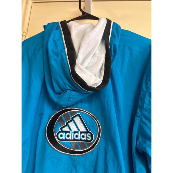 VINTAGE Adidas Blue Hooded Windbreaker Jacket With Embroidered Logo Men’s Large - Picture 3 of 4